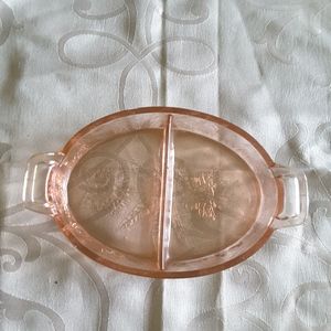 Pink Depression Glass Divided Oval Relish Dish